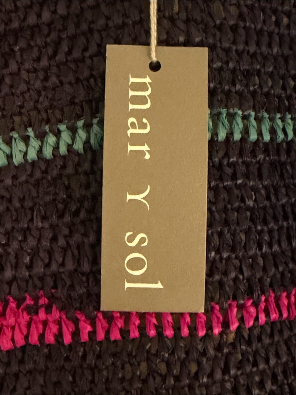 NWT Mar y Sol Handmade Woven Straw Tote Bag Multi-Color Stripe Leather Straps - Picture 4 of 8
